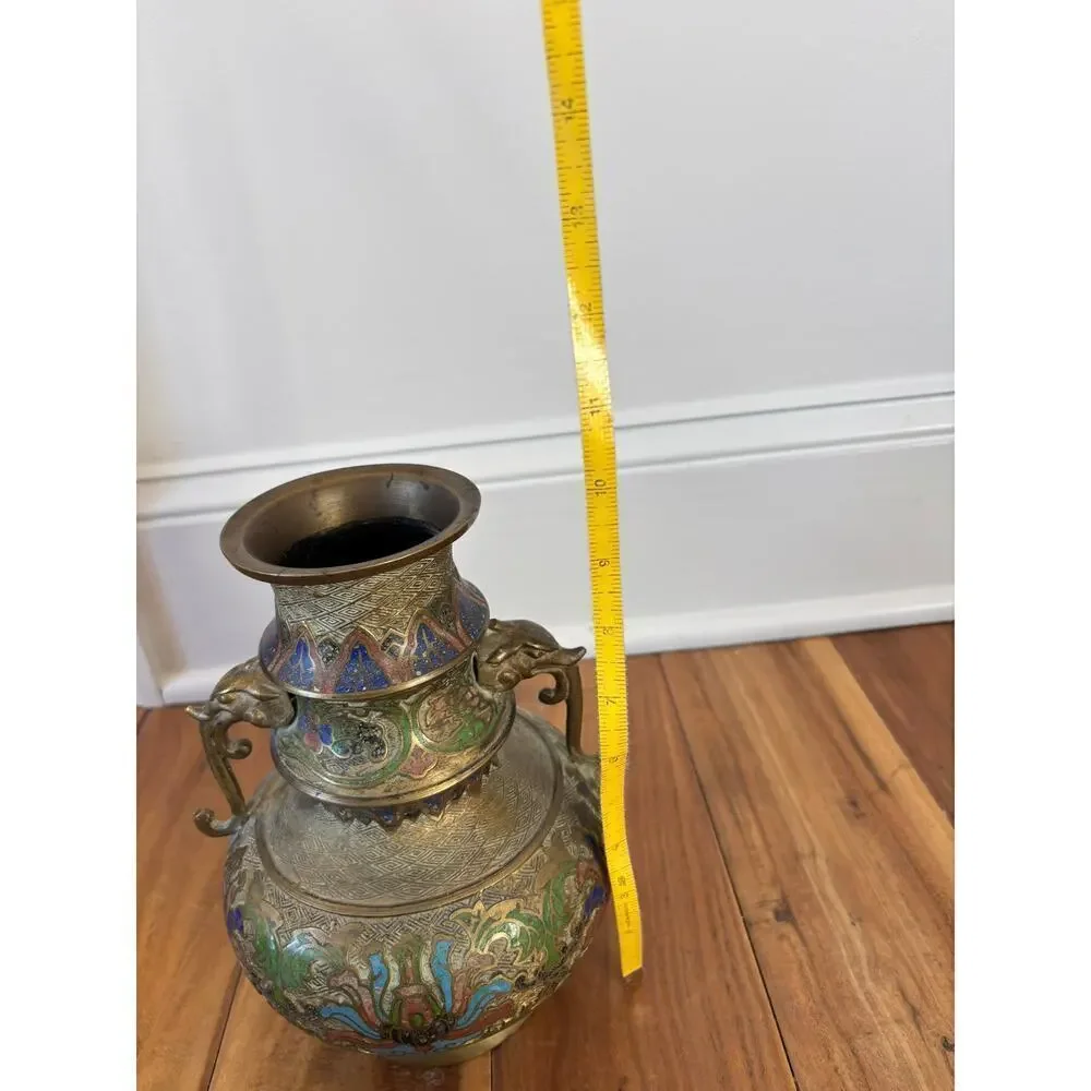 Antique Brass Japanese Cloisonne Champleve DRAGON Handle